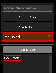 Deck selecionado e lista vazia