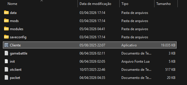 Pasta do cliente: execut&aacute;vel Cliente selecionado